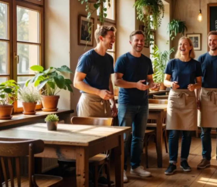 Cesstria bistro team standing together in the dining room