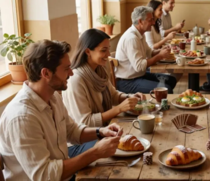 Guests enjoying brunch and friendly card games at Cesstria.