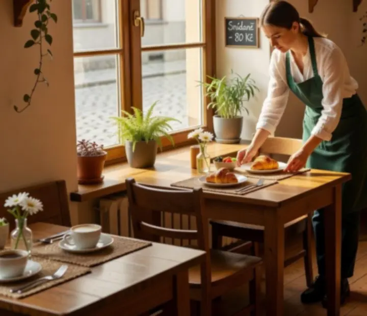 Morning dining service being prepared at Cesstria